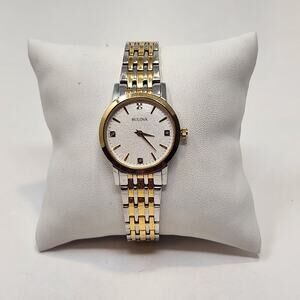 Bulova Classic Two Tone Womens Watch Diamond Accents 98P115 New Battery Quartz
